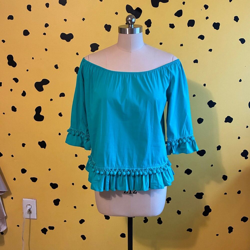 Band of Gypsies Teal Off Shoulder Ruffle Blouse Top Boho Festival Womens M